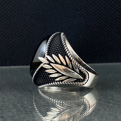 Oval Black Onyx Stone 925 Solid Silver Men Ring