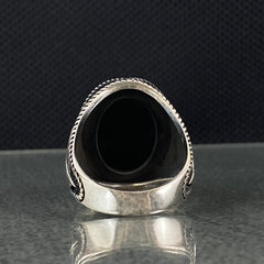 Oval Black Onyx Stone 925 Solid Silver Men Ring