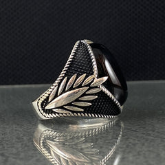 Oval Black Onyx Stone 925 Solid Silver Men Ring