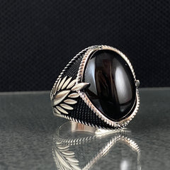 Oval Black Onyx Stone 925 Solid Silver Men Ring