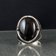 Oval Black Onyx Stone 925 Solid Silver Men Ring