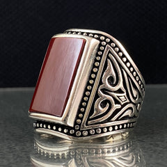 Large Red Agate Stone 925 Sterling Silver Ring