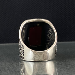 Large Red Agate Stone 925 Sterling Silver Ring