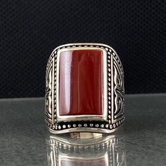 Large Red Agate Stone 925 Sterling Silver Ring