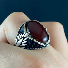 Oval Red Agate Gemstone 925 Sterling Silver Handmade Ring