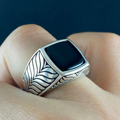 Black Onyx Gemstone 925 Solid Silver Men Ring