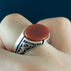 Red Agate Gemstone 925 Sterling Silver Handmade Men Ring