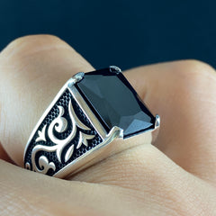 Black Onyx Gemstone 925 Sterling Silver Handmade Men Ring