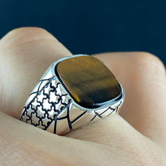 Brown Tiger Eye Gemstone 925 Sterling Silver Handmade Men Ring