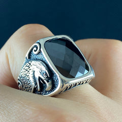 Eagle Animal Black Onyx Stone 925  Sterling Silver Handmade Ring