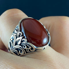 Red Agate Gemstone 925 Sterling Silver Men Ring