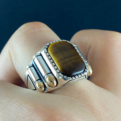 Brown Tiger Eye Gemstone 925 Sterling Silver Men Ring