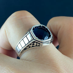 Minimalist Sapphire Stone 925 Sterling Sliver Men Ring