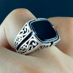 Black Onyx Gemstone 925 Sterling Silver Handmade Men Ring