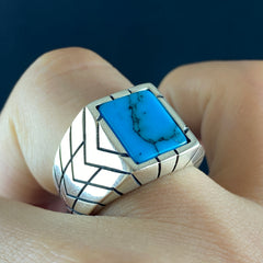 Square Turquoise Stone 925 Sterling Silver Men Ring