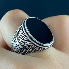 Oval Black Onyx Stone 925 Sterling Silver Men Ring