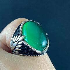 Green Agate Gemstone 925 Sterling Silver Men Ring