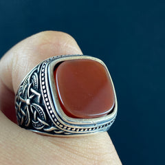 Red Agate Stone 925 Solid Silver Handmade Men Ring