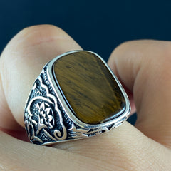 Brown Tiger Eye Stone 925 Sterling Silver Handmade Ring