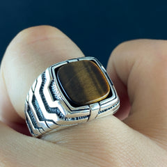 Brown Tiger Eye Gemstone 925 Sterling Silver Men Ring