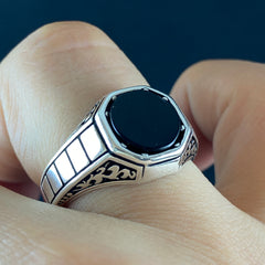 Black Onyx Stone 925 Sterling Silver Men Ring