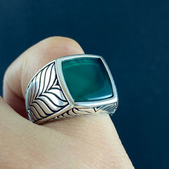 Green Agate Stone 925 Sterling Silver Handmade Ring