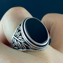 Oval Onyx Stone 925 Sterling Silver Ring