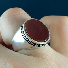 Round Agate Simple 925 Sterling Silver Handmade Ring