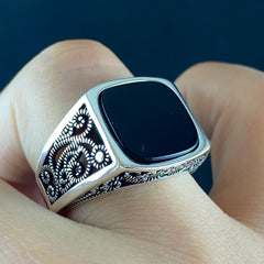 Black Onyx Stone 925 Sterling Silver Handmade Men Ring