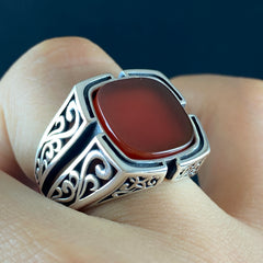 Red Agate Gemstone 925 Sterling Silver Handmade Ring