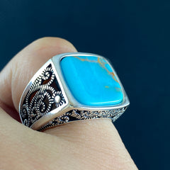 Blue Turquoise Stone 925 Solid Silver Handmade Ring