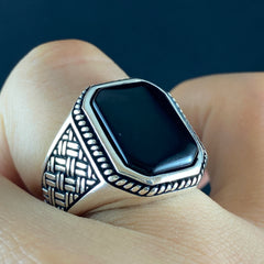 Black Onyx Stone 925 Sterling Silver Men Ring