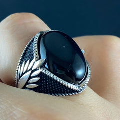 Oval Black Onyx Stone 925 Solid Silver Men Ring