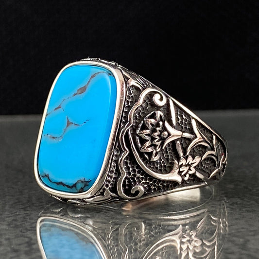 Blue Turquoise Stone 925 Sterling Silver Ring