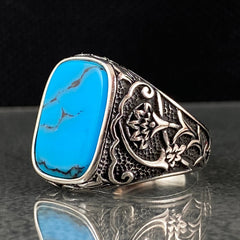 Blue Turquoise Stone 925 Sterling Silver Ring