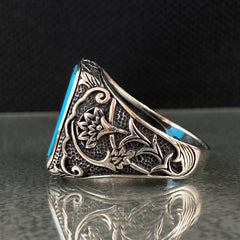 Blue Turquoise Stone 925 Sterling Silver Ring