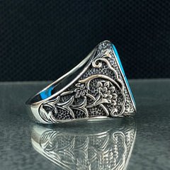 Blue Turquoise Stone 925 Sterling Silver Ring