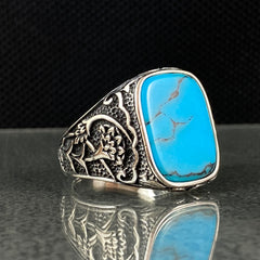 Blue Turquoise Stone 925 Sterling Silver Ring