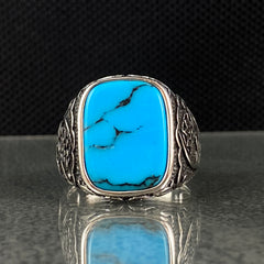 Blue Turquoise Stone 925 Sterling Silver Ring