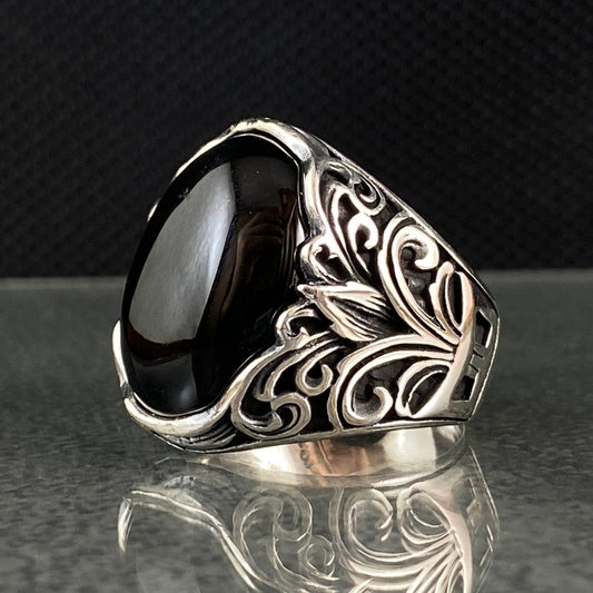 Oval Onyx Gemstone 925 Sterling Silver Handmade Ring