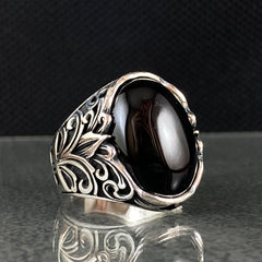 Oval Onyx Gemstone 925 Sterling Silver Handmade Ring