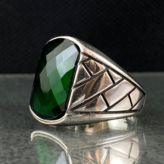 Green Emerald 925 Solid Silver Men Ring