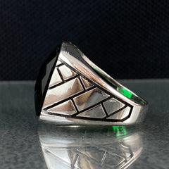 Green Emerald 925 Solid Silver Men Ring