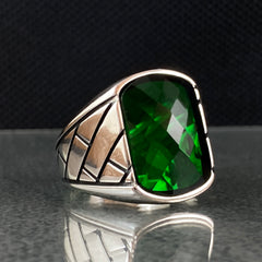 Green Emerald 925 Solid Silver Men Ring