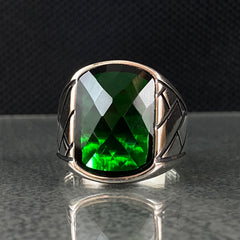 Anillo de plata maciza de piedra esmeralda 925, anillo de piedra preciosa esmeralda verde 