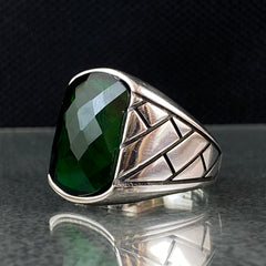 Anillo de plata maciza de piedra esmeralda 925, anillo de piedra preciosa esmeralda verde 