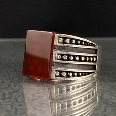 Red Agate 925 Solid Silver Handmade Men Ring