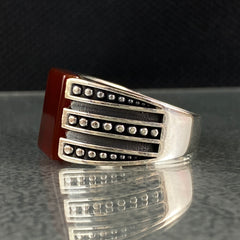 Red Agate 925 Solid Silver Handmade Men Ring