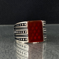 Red Agate 925 Solid Silver Handmade Men Ring