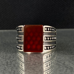 Red Agate 925 Solid Silver Handmade Men Ring